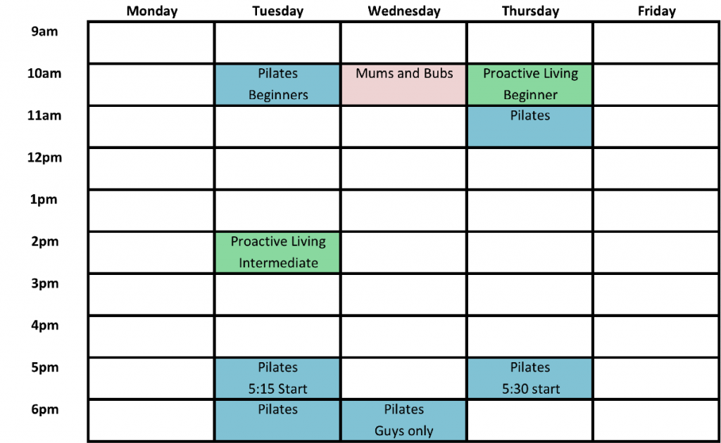 Physical Timetable Class Timetable - Dulwich Physiotherapy